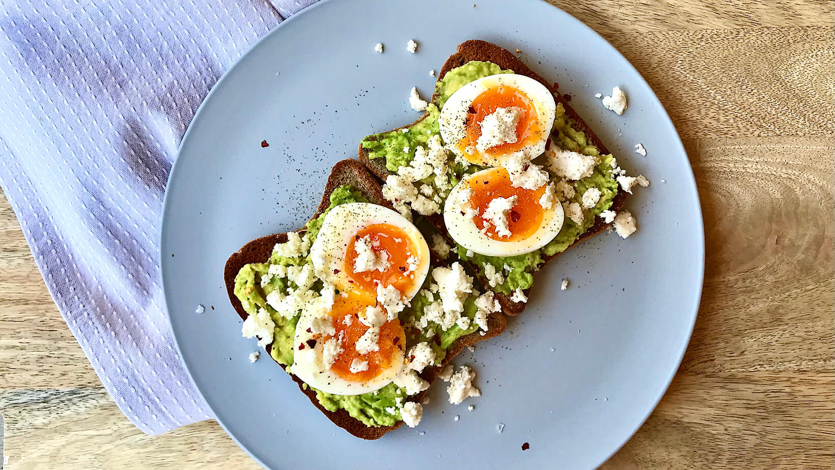 Soft-boiled eggs, avocado and goat’s cheese on toast | Nutrition Connection